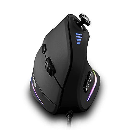 zelotes Mouse Gaming Verticale con Joystick,10000 DPI,11 Pulsanti Programmabili, Design Ergonomico,RGB,Mouse Ottico con Filo USB per PC,Laptop,Mac,Nero