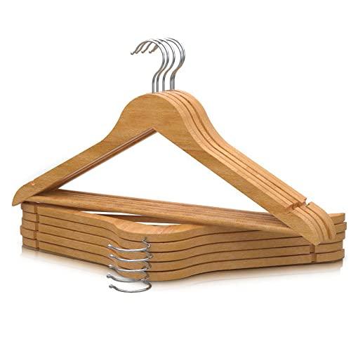 PORTENTUM Confezione da 10 Grucce in legno per tutti i tipi di vestiti -  Gancio girevole 360º - Grucce per pantaloni - Appendiabiti antiscivolo per  abiti, giacche, camicie - Tacche per abiti e gonne