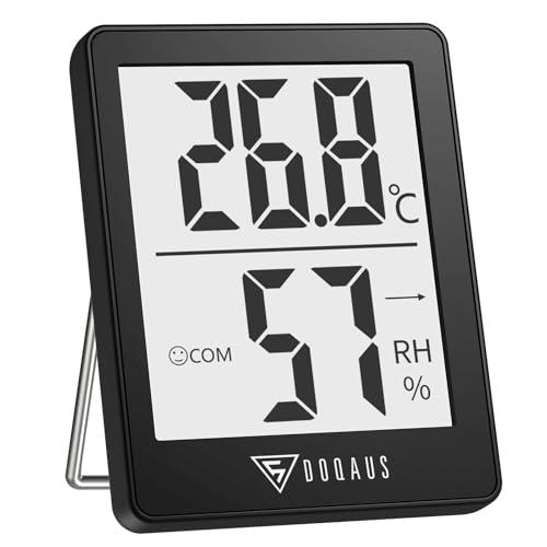 DOQAUS Igrometro Termometro Digitale, Termometro Ambiente Interno con l'Icona di Comforto, Monitor di Temperatura e Umidità, Mini Termometro Casa Interno per Ufficio, Serra,Stanza del Bambino(Nero)