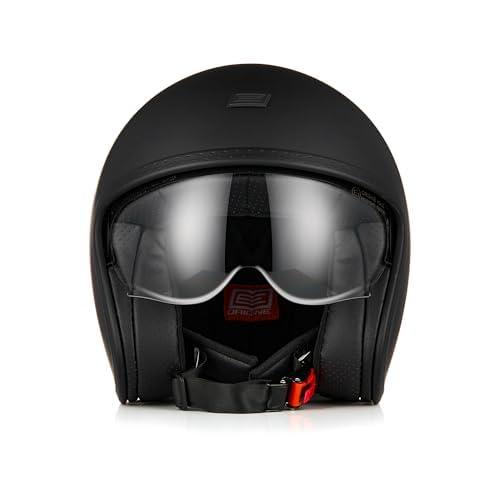 ORIGINE Casco moto Jet Casco da scooter con visiera omologata ECE 22-06(SOLID MATT BLACK,L)