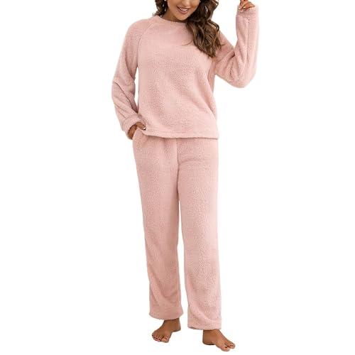 Generico Tuta Casa Donna Invernale Calda Tuta In Pile Casual Curvy Maglione E Pantaloni Set Da Salotto Completi 2 Pezzi Morbida Leggera Completo In Ciniglia Pigiami Comode Tute Calde Per Casa