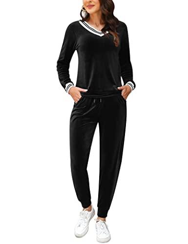 Totatuit Tuta Donna Velluto da Ginnastica e Casa Set Sportiva Casual Due Pezzi Pigiama in Pile Inverno per Yoga Jogging Training Sportwear con Coulisse