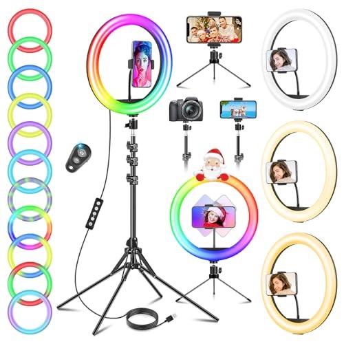 11.5” Ring Light Professionale Grande Luce per Selfie Fotografia Trucco Youtube, Lampada con 40 Modalità & 13 Luminosità, Treppiede Luce ad Anello LED con Telecomando