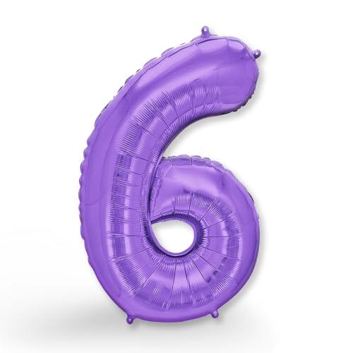 FUNXGO Palloncino in pellicola, numero 6, viola, numero gigante, circa 100 cm, papillon con elio, 6 compleanno, decorazione per compleanni, feste, matrimoni, palloncini 6 viola