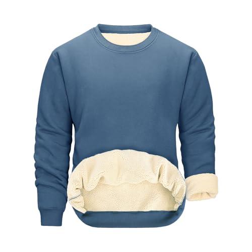PASUDA Felpa Uomo Senza Cappuccio Felpe in Pile Uomo Classic Girocollo Caldo Sweatshirt in Manica Lunga Tinta Unita Casual Sportivo Pullover Top Sweater Invernale (Blu, L)