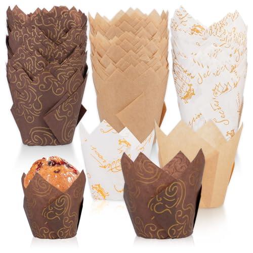 150 Pezzi Pirottini Tulipano Fodere per Muffin, Tulip Tazze di Carta Decorativi per Cupcake, Dolci, Panifici, Catering, Matrimoni, Compleanni