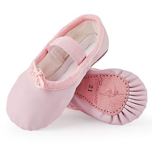 Scarpette da Danza Classica in Pelle Scarpe da Ballerina Ginnastica Ballo Pantofole per Bambina Ragazze e Donna Rosa 25