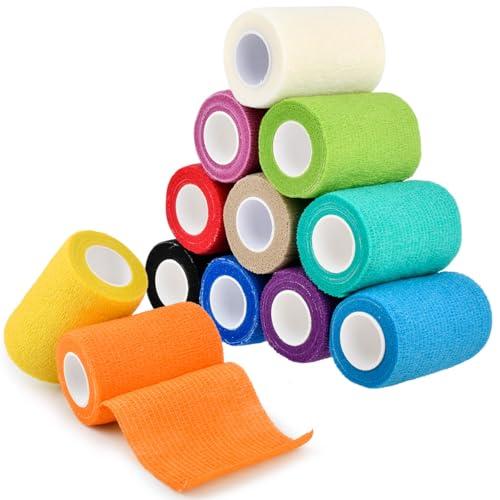 DODUOS 12 Rotoli 7.5cm x 4m Bendaggio Adesiva Coesiva, Nastro Bendaggio Sportivo, Benda Elastica Autoadesiva, Bendaggio per Animali Domestici per Mani Piedi Ginocchia Veterinari Cavalli Cani