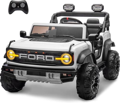 Ford Bronco Raptor 24V Maxi Fuoristrada 2 Posti Auto Macchina Elettrica per Bambini Telecomando Luci a Led Bluetooth Ammortizzatori Carico Massimo 60 Kg Bianco