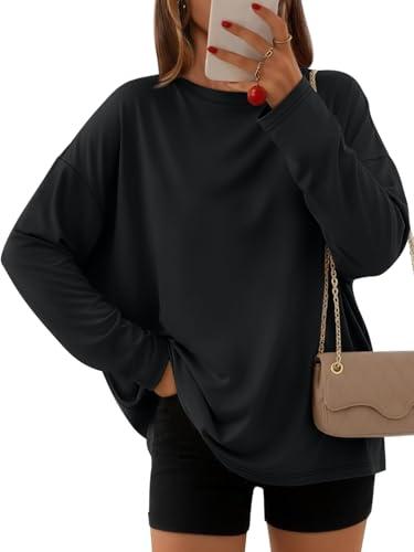 Suncife Camicie autunnali da donna oversize a maniche lunghe casual da palestra vestibilità ampia maglietta felpa da allenamento, Nero , L