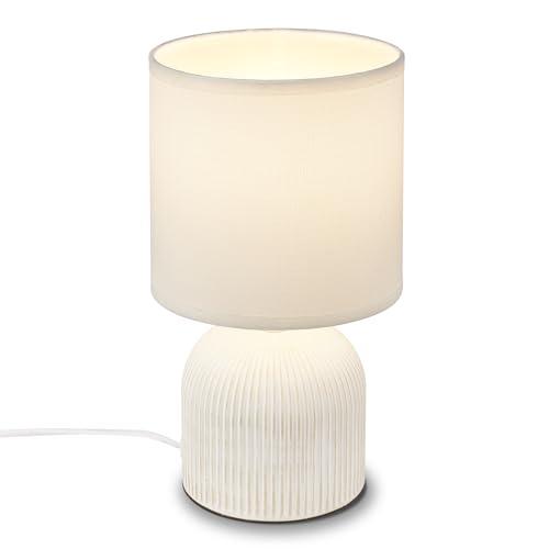 BRILONER - Lampada da tavolo con paralume in tessuto, interruttore a cavo, base in ceramica, lampada camera da letto, lampada, lampada da comodino, 15x28 cm (DxH), bianco