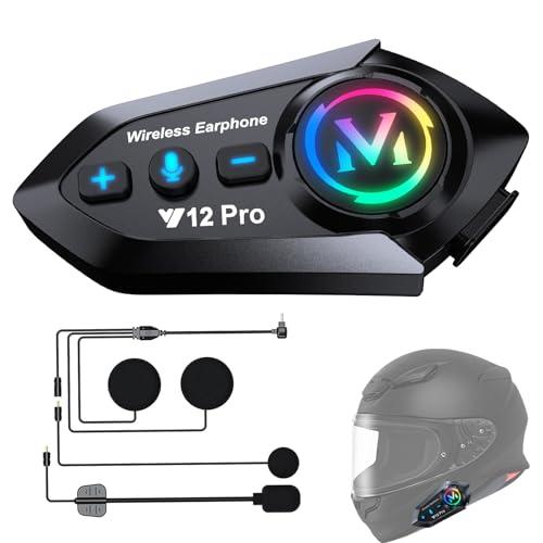 2 x Auricolare Casco Moto Bluetooth 5.4 Interfono Moto Casco Coppia con Doppio Chip per Multitasking Audio Cuffie 500M Sistema di Comunicazione Casco 2 Motociclisti Compatibile con Tutti i Caschi