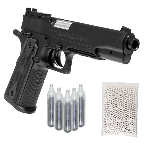 Pistola Softair 1911 Co2, Bundle Completo: Pistola a Pallini, 5 bombolette Co2, 1000 Pallini 6mm - Airsoft, Pistole Softair, colore nero, potenza 0,8 joule