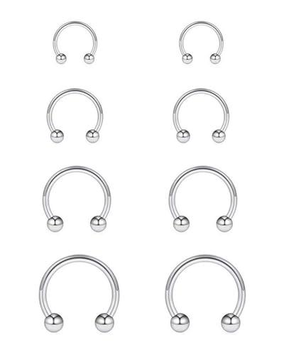 LEEQBCR 4 Coppie Ferro di Cavallo Naso Anelli Septum Hoop Acciaio Chirurgico, 6/8/10/12 mm, a ferro di cavallo, in titanio,per il setto di compleanno, Natale, regalo, Acciaio inossidabile