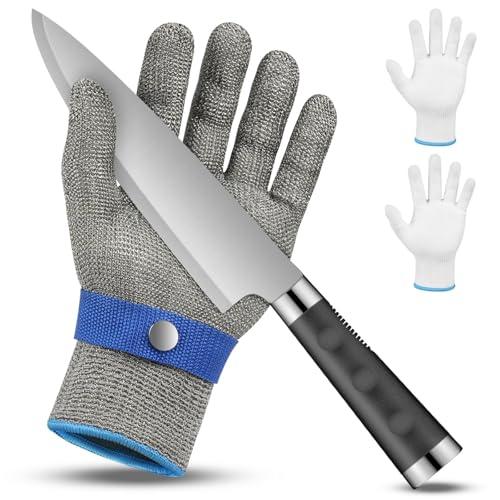 flintronic Guanti Antitaglio, Guanto Anti-Taglio Inossidabile, Guanti da Lavoro Alimentari Livello 9, Macellaio Guanti da Lavoro, per Taglio di Carne, Ostriche, Intaglio, Con 2 Guanti Nylon (XL)