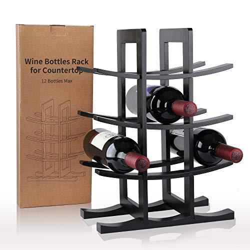 Gimars Portabottiglie Vino in Legno Naturale per 12 Bottiglie,Scaffale Cantinetta Vino Legno da Tavolo, Portabottiglie Vino da Incasso per Vino Champagne Spumante Supporto per Bottiglie Vino,Nero