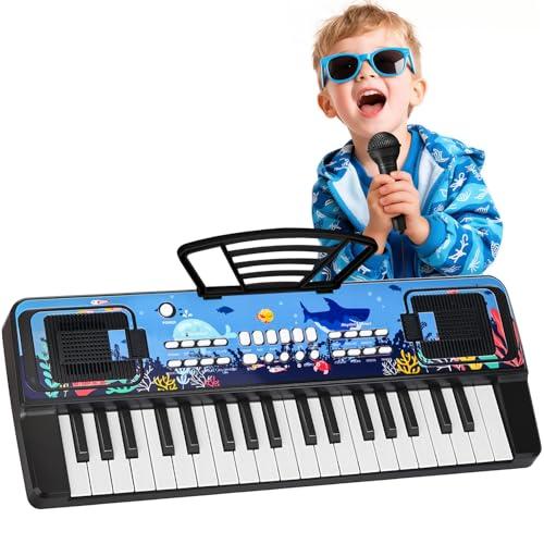 Bambini Tastiera Pianoforte 37 Tasti - Portatile Giocattolo Pianola Tastiera Musicale Elettrica Piano con Microfono Leggio, Compleanno Natale Regalo 3 4 5 6 Anni Ragazze Ragazzi, Nero
