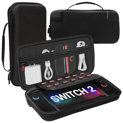 Teyomi Custodia compatibile con Nintendo Switch 2 2025, Custodia rigida protettiva con 12 slot per schede di gioco, Custodia da viaggio portatile per console Nintendo Switch 2 e accessori (Nylon Nero)