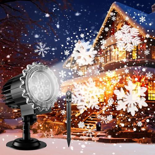 MOSSNDAR Luci Proiettore Natale Esterno, Proiettore di Fiocchi di Neve LED, Luci di Natale Impermeabile per Natale Decorazioni Casa Natale Illuminazione Esterno Interno