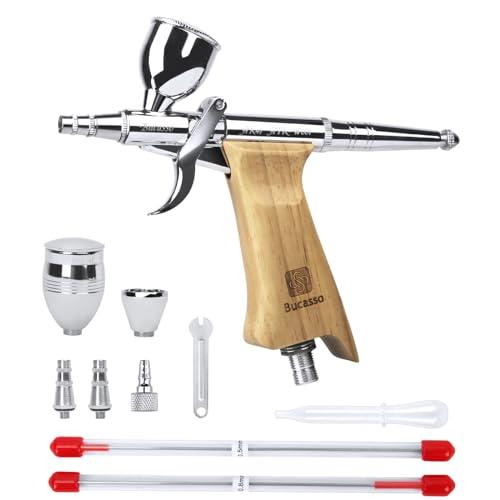 Bucasso Kit aerografo, pistola a spruzzo con aghi da 0,3/0,5/0,8mm e set di ugelli, tazza di fluido sostituibile da 3/7/11cc per la pittura di modelli di unghie per il trucco del tatuagg (W001-B)