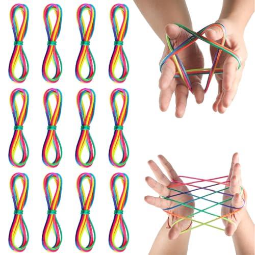 12 Pezzi Rainbow Rope, Giochi Di Corda Mano Bambini,Finger Twist Gioco A Filo, Gioco del Dito della Stringa,Giochi Con Corda per Dito,Ottimo Come Piccolo Regalo,Lunghezza 165cm