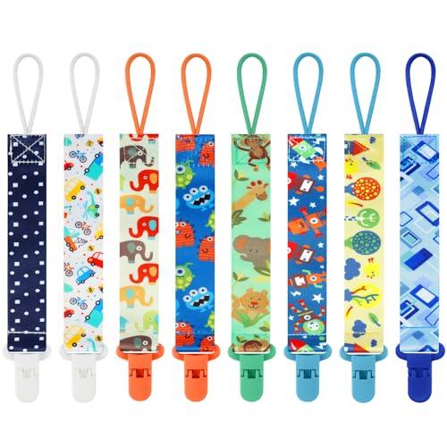 Aolso Ciuccio Catena per Bambini, 8 Pezzi Catenella Portaciuccio, Catena per Ciuccio per Neonato per Nascita Battesimo Baby Compleanno Natale Regalo-Robot