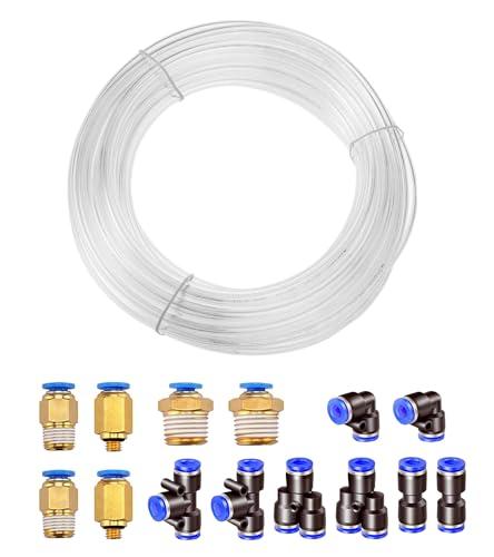HUAZIZ 8mm OD 5mm ID Aria Pneumatica PU Tubo, 10M Tubo per Aria Poliuretano Trasparente + 8 Pcs 8 mm Pneumatico Connettore Raccordo per Tubo dell'aria Raccordi a Innesto Rapido a Innesto Connettori