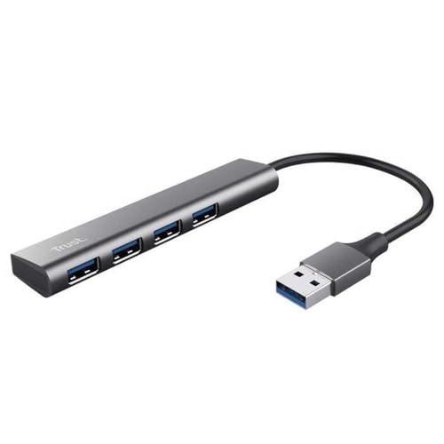 Trust Halyx 4 Porte Hub USB 3.2 Gen 1, Velocità 5 Gbps, Multipresa USB Plug & Play, Sdoppiatore Multiporta USB-A, Adattatore Compatto per PC, Laptop, Desktop, Portatile, Macbook - Grigio