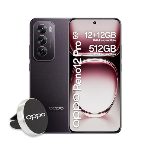 OPPO Reno12 Pro 5G AI Smartphone, Tripla fotocamera 50+50+8MP, Selfie 50MP, Display 6.7” 120HZ AMOLED FHD+, 5000mAh, RAM 24GB (12+12) +ROM 512GB, Supporto Auto, [Versione Italia], Nebula Black