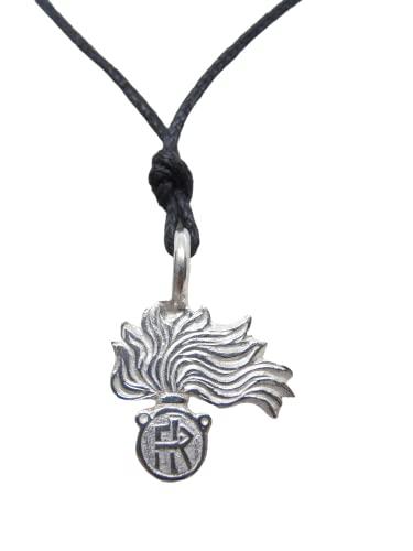 Fiamma dell'Arma dei Carabinieri : Ciondolo in Argento 925 - Fiamma misura piccola - pendente con girocollo in cordoncino nero -