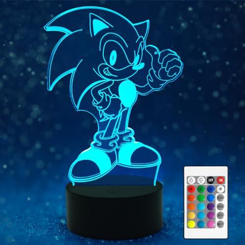AIRUEEK Sonic Giocattolo-3d Luce Notturna Bambini-Lampada Sonik 16 Variazioni Di Colore Con Telecomando，Giochi Regali Di Natale Per Ragazzi Ragazze Room Decor