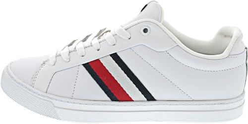 Tommy Hilfiger Uomo Sneakers Icon Court Stripes Profilo Basso, Bianco (White), 44