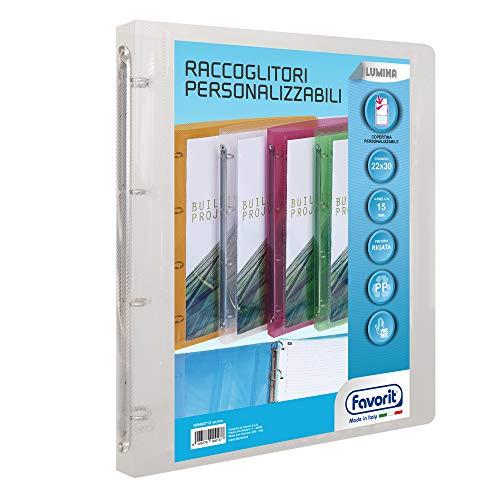 Favorit 100460713 - Raccoglitore Polipropilene Lumina 22 x 30 cm, Tasca Personalizzabile 4 Anelli Tondi Diametro 15 mm, Trasparente