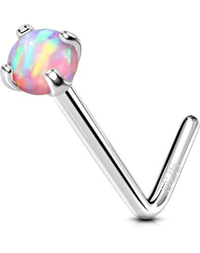 OUFER 20G Piercing Naso Opale Rosa Nose Piercing Argento 925 Nose Pin Piercing Nasale L Naso Nostril Donna Anello Naso 7 mm Piercing Corporeo Piercing Naso Anellino