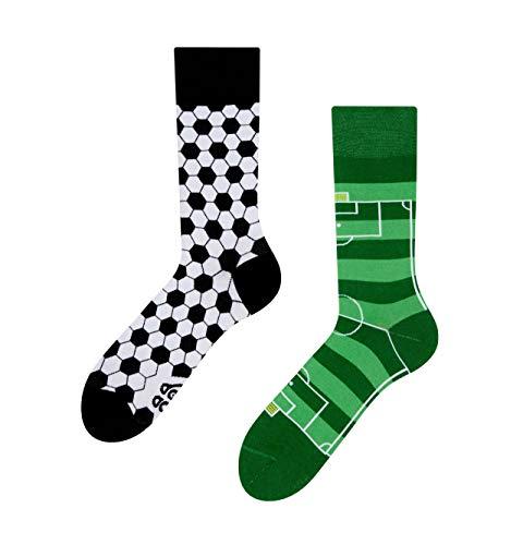 Dedoles Calzini Unisex Donna Uomo & Bambini Calze Cotone con tanti Design divertenti sinistra destra diversi, colore: Verde, disegno: Calcio, taglia: 39-42