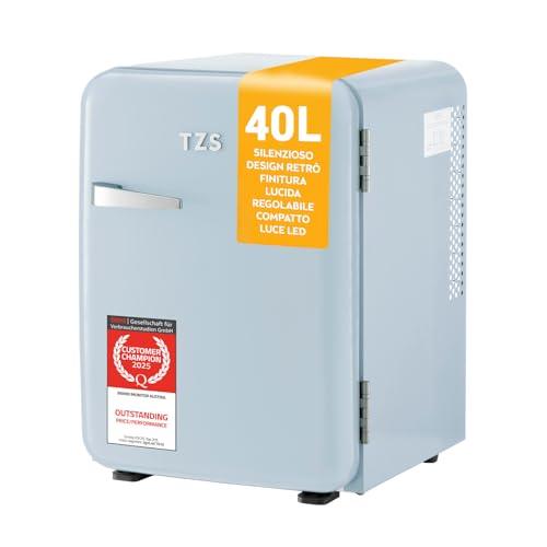 TZS First Austria - Mini Frigorifero Retrò 40L silenzioso - Piccolo Minifrigo design vintage con luce interna e 2 scomparti porta - Minibar per campeggio, ufficio, camera da letto e hotel - azzuro