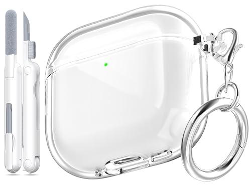 MHYALUDO Custodia compatibile con AirPods 4 generazione 2024, antiurto, morbida TPU anti-ingiallimento, compatibile con AirPods 4 Custodia con kit di pulizia e graziosa fibbia rotonda,Bianco