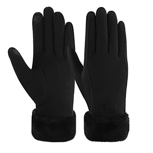 ZASFOU Guanti invernali da donna con schermo tattile e fodera in pile termico,Nero,M