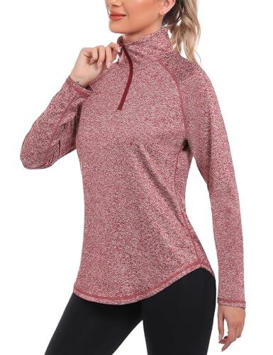 iClosam Maglia Trekking Donna Maniche Lunghe Maglia Tecnica Traspirante Maglietta Sportiva con Mezza Zip Maglietta Running Leggera Magliette Palestra Rosa XXL