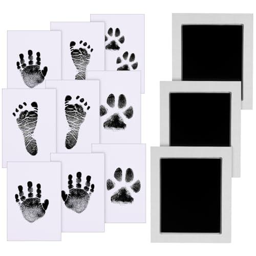 Zemiu Impronta Mani e Piedi Neonati Inchiostro 10x8 cm, Kit Impronte Neonato 3Pcs Impronte di Mani e Piedi Cuscinetto del Timbro SenzaTocco non Tossici Sicuri,Kit Impronta Cane/Gatto-Nero
