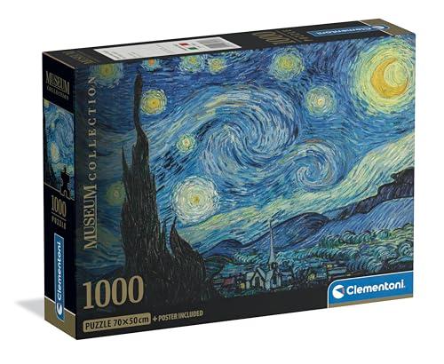 Clementoni - Puzzle Van Gogh 1000 Pezzi Arte per Adulti e Ragazzi, Museum Collection, Tema Notte Stellata, con Poster Incluso, Compact Box, Idea Regalo Uomo e Donna, Made in Italy, 70x50 cm, 37065