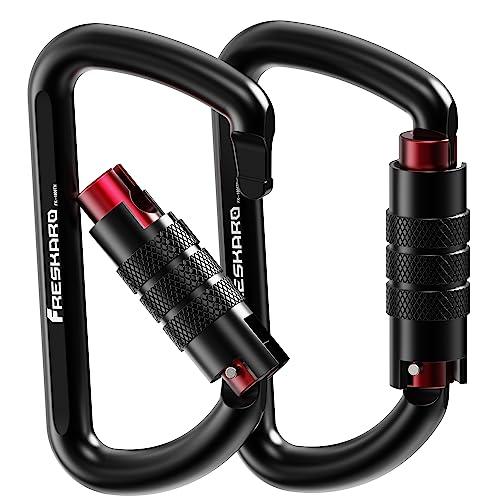 FresKaro 2 pezzi moschettoni Twist Lock, peso nominale 1224 kg, moschettoni in alluminio autobloccanti, per amache, altalena yoga, campeggio, portachiavi, cani sicuri, nero