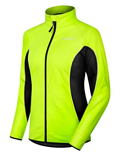 INBIKE Giacca Softshell Donna, Giacca Ciclismo Donna, Giacca Trekking Invernale Antivento Idrorepellente Riflettente Traspirante Termica per Bici Montagna Corsa(Verde,M)