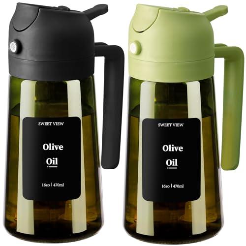 SWEET VIEW 2 Spruzzatore Olio e Distributore Olio, 470 ml, in vetro resistente alla luce, per cucina, friggitrice ad aria, cucina, insalata e barbecue