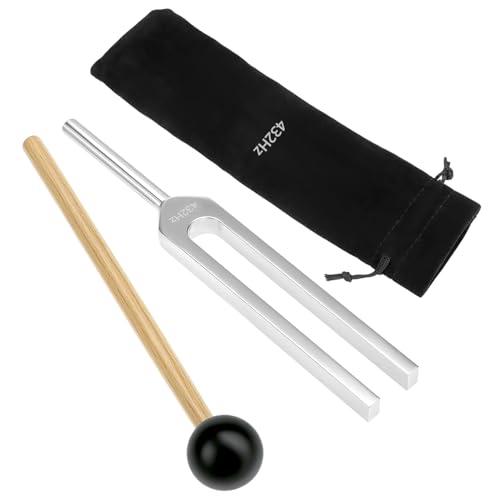 QWORK® Diapason di Prova 432 Hz in Lega di Alluminio con Martello in Silicone - Diapason per Relax e Terapia