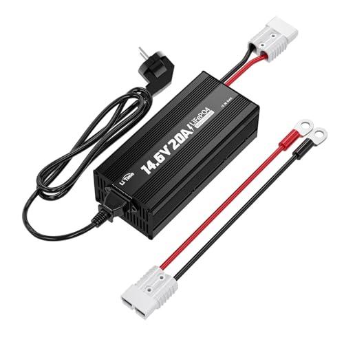 LiTime 12V 20A Caricabatterie per Batterie Litio, 14,6V 20A LiFePO4 AC-DC Caricatore con Connettori Anderson e Indicatori LED, Batterie a ciclo profondo Caricabatterie per Caravan, Barca, Camper