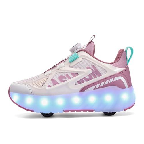 ENEN Scarpe con Rotelle Luce Bambina Bambini Sportive Scarpe da Skateboard 4 Ruote Skateboard Sneakers Outdoor Multisport Scarpe da Ginnastica da Pattini per Ragazze Ragazzi (4 Rotelle 36 EU)
