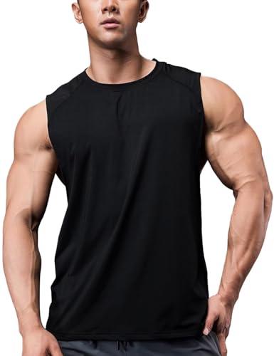 GYMAPE Uomo Atletica Allenamento Canotte in esecuzioneCamicie Senza Maniche Palestra Fitness Asciugatura Rapida Activewear Nero S