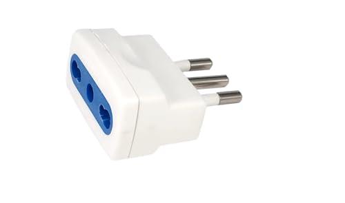 Naturìì Set di 1 Adattatori Elettrici con Spina 10A e Presa Bivalente Bipasso 10/16A, adattatore Riduttore Compatibile con Vecchi Impianti Elettrici, Max 1500W, Colore Bianco
