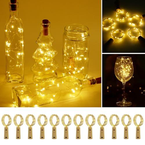 Vicloon Luci per Bottiglia, 12PCS LED Sughero Bottiglia, 2m 20 LED Luci String, Lampada a Fili di Rame, Stringhe Decorative, per Bottiglie DIY, Festa, Giardino, Natalizie, Matrimonio